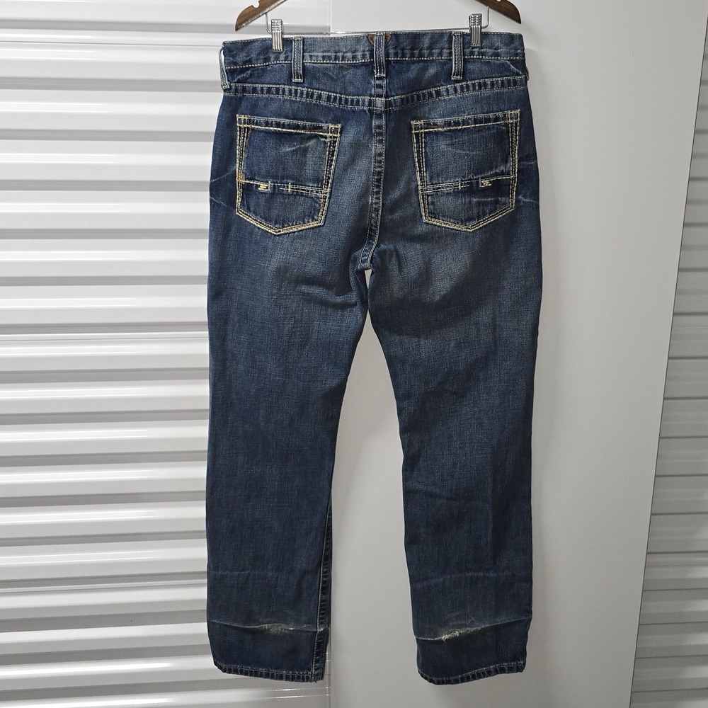 Ariat Straight Leg Jeans Mens 38x34 Blue Distressed 100% Cotton Made Mexico